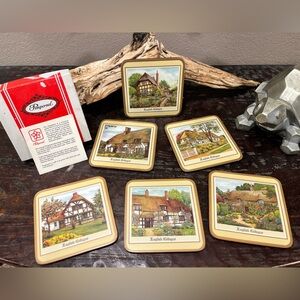 VINTAGE PIMPERNEL ACRYLIC COASTERS-SET of 6 in ENGLISH COTTAGES-MADE in ENGLAND